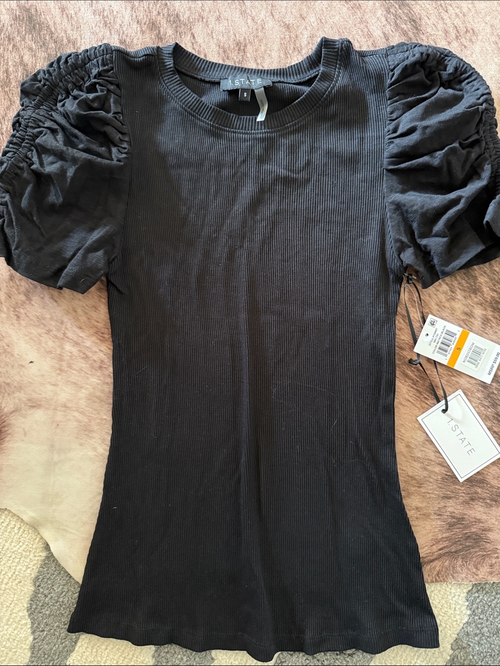1. State Black Ribbed Puff-Sleeve Short Sleeve Tee